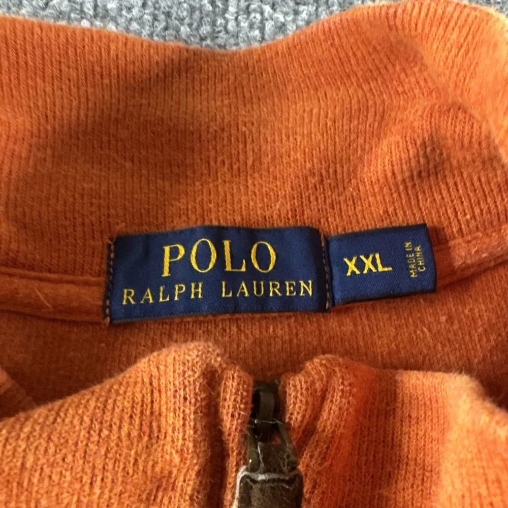 Polo Ralph Lauren Sweater Mens 2XL Orange 1/4 Zip Pullover Mock Neck Preppy